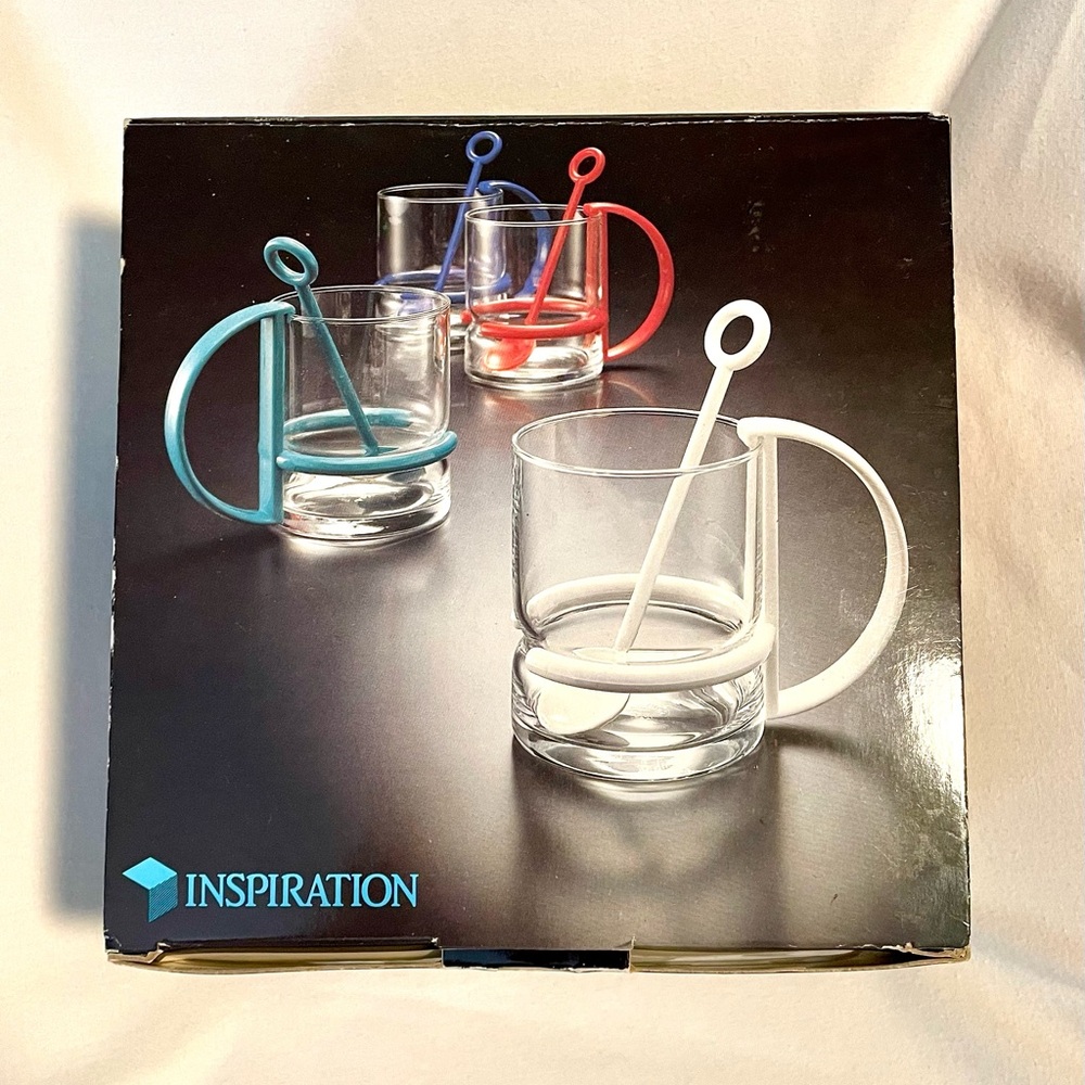 *VINTAGE**MCM* INSPIRATION Ocean Glassware Mug w/White Accents -In Box -Thailand